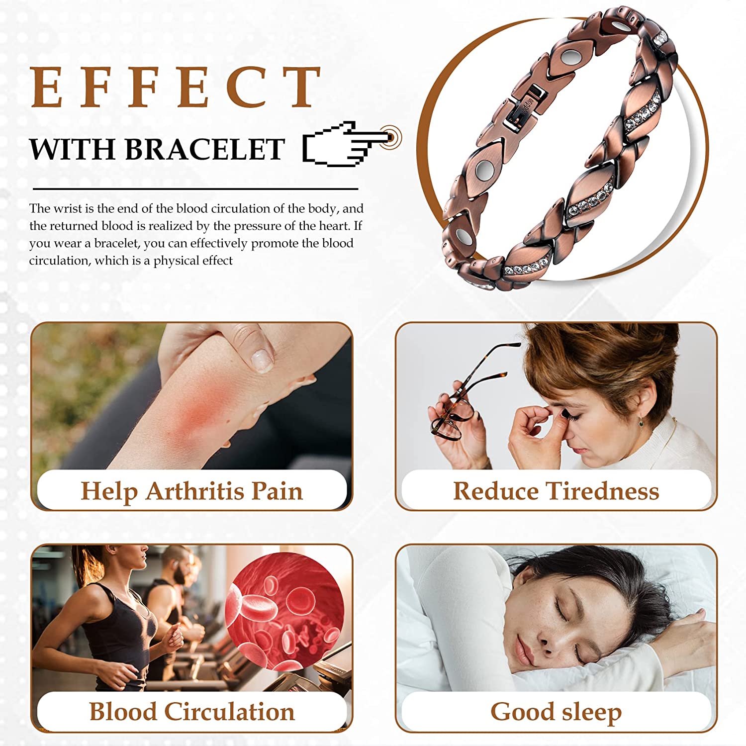 Jecanori Pure Copper Bracelets for Women,Ultra Magnetic Bracelets for Women with 3500 Gauss Magnets,Crystal Mother's Day Jewelry Gift, Sizing Tool - Image 5